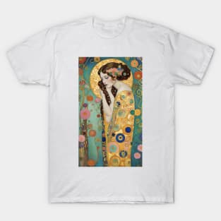 Gustav Klimt's Radiant Muse: Inspired Woman in Golden Splendor T-Shirt